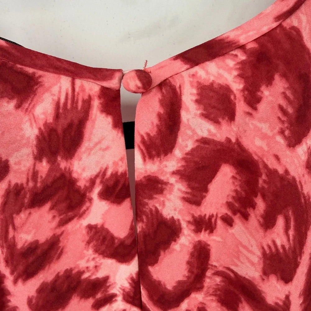 Kate Spade Pink Leopard Print V-Neck Tie Front Midi Dress XS Sleeveless NJMUA674